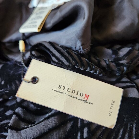 NWT Max Studio Graziella Velvet Burnout Silk Blend Black Dress Petite XSP - Picture 10 of 10